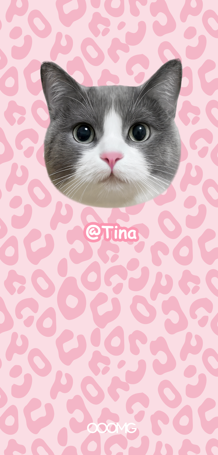 粉色豹纹猫咪照片，配上英文名字@Tina